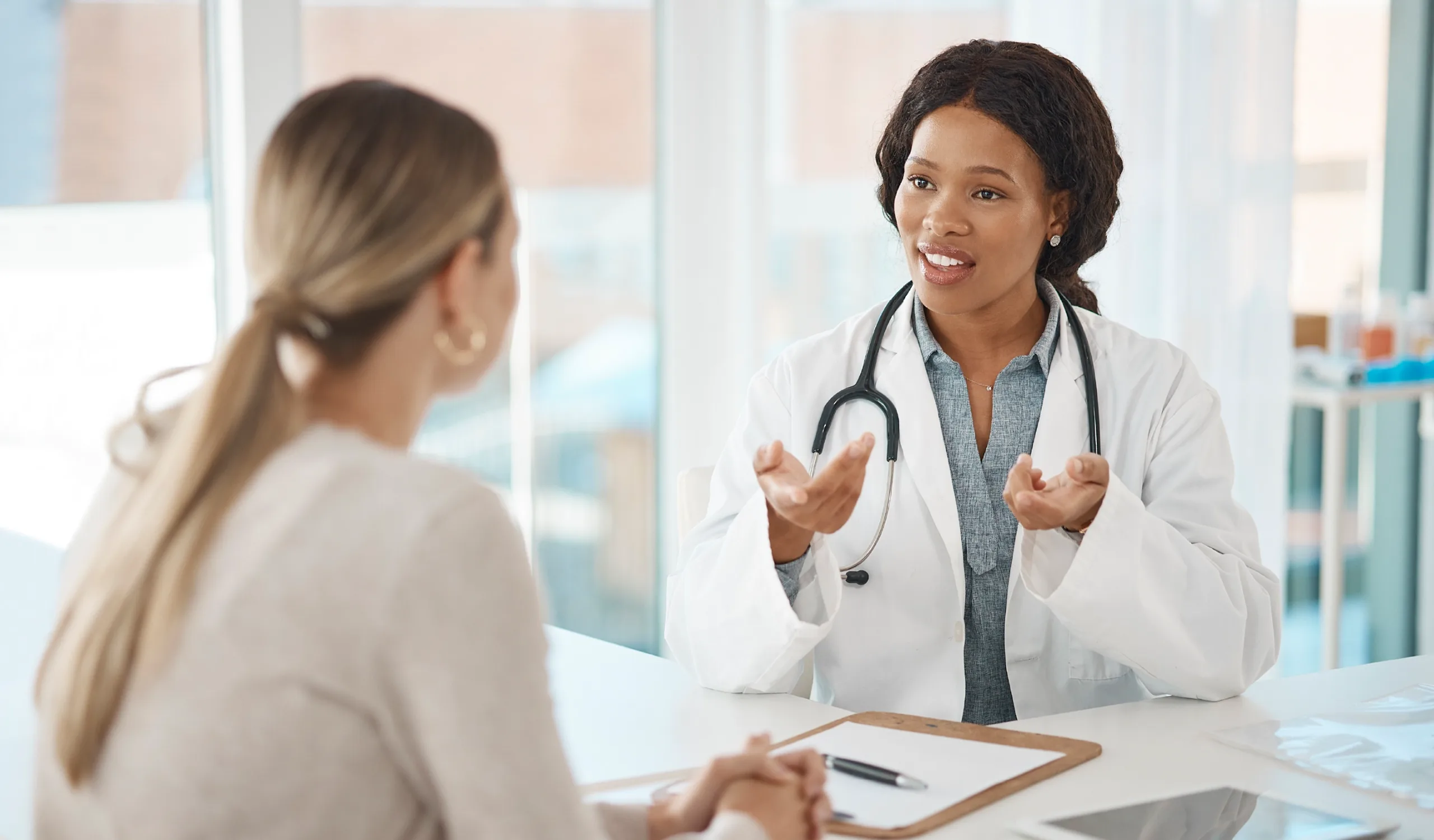 Healthcare worker meeting with potential staffing member